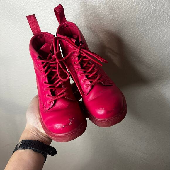 Dr. Martens 1460 Brooklee Toddler 10 Monochromatic red Leather Combat Boots - Picture 3 of 8